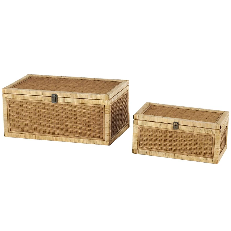 Brown Rattan Storage Box Set with Wrapped Light Brown Edges