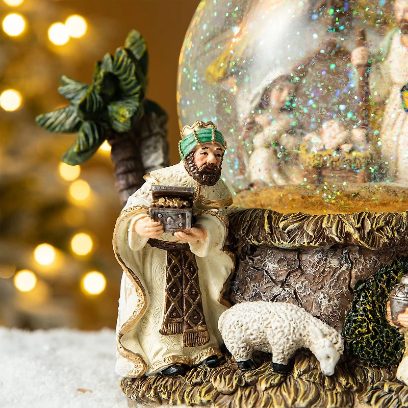 Glitzhome® Lighted Musical Snowflakes Nativity Scene Waterglobe