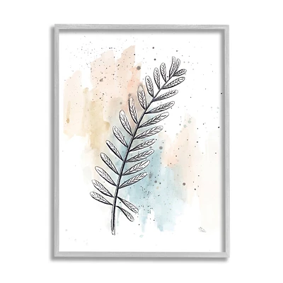 Stupell Industries Foliage Plant Stem over Watercolor Wall Art with Gray Frame