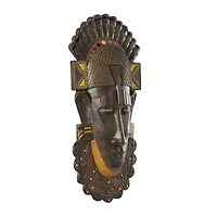 Brown Polystone Primitive African Mask Sculpture 12" x 4" x 24"