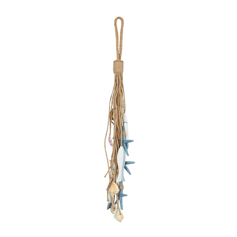 Brown Jute Rope Fish Hanging Wall Décor with Blue Starfish and Shell Accents