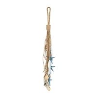 Brown Jute Rope Fish Hanging Wall Décor with Blue Starfish and Shell Accents