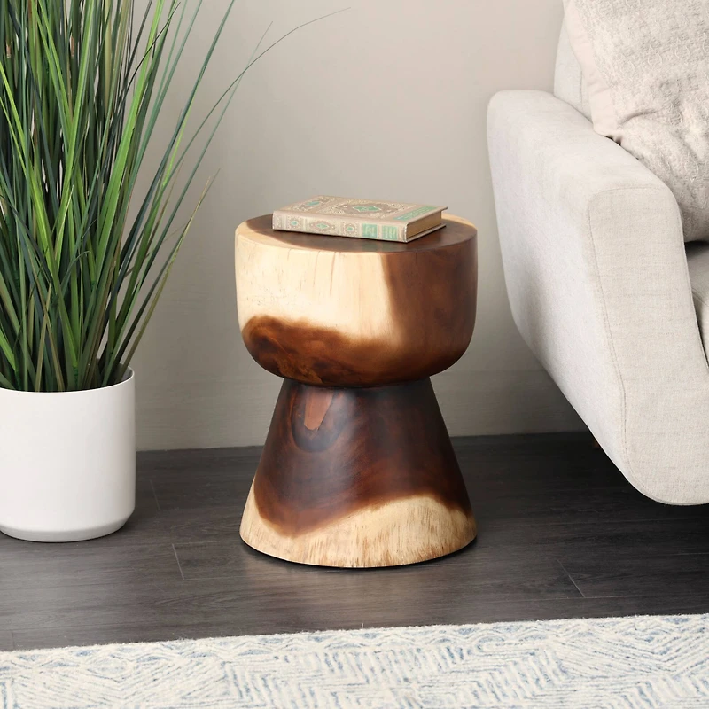 18" Brown Wood Grain Accent Table