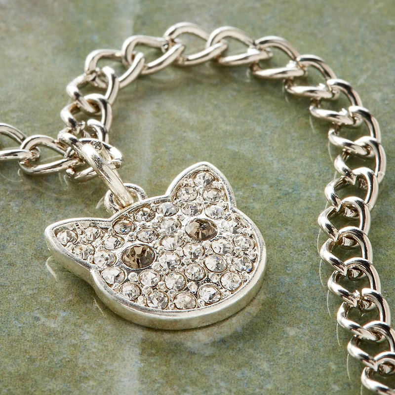 Charmalong™ Silver Plated & Stone Paved Cat Charm by Bead Landing™