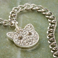 Charmalong™ Silver Plated & Stone Paved Cat Charm by Bead Landing™