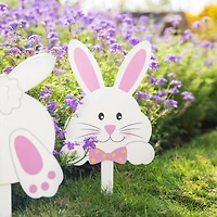 Glitzhome® 15" Set of 3 Easter Wooden Bunny Pick or Yard Stake
