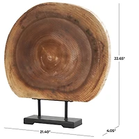 23" Brown Wood Handmade Circular Slab Sculpture