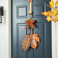 Glitzhome® 24.5" Fall Wood Maple Leaves with Bowknot Door Hanger
