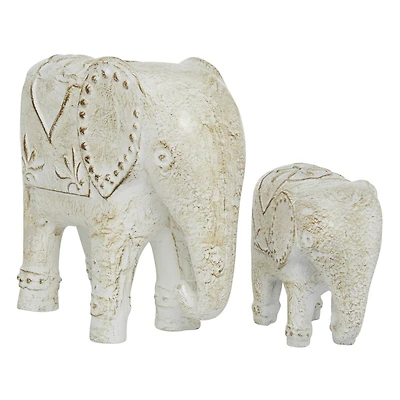 White Bohemian Elephant Sculpture Set