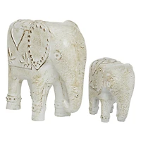 White Bohemian Elephant Sculpture Set