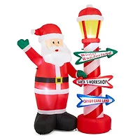 Glitzhome® 7FT Lighted Inflatable Santa with Lamp Post Sign Decor