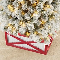 Glitzhome® Silver & Red 26" Corrugated Metal & Wooden Tree Collar