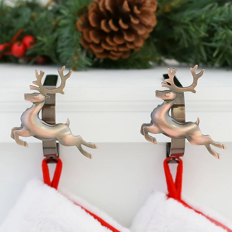 Original MantleClip® Oil-Rubbed Bronze Reindeer Icons Stocking Holders, 2ct.
