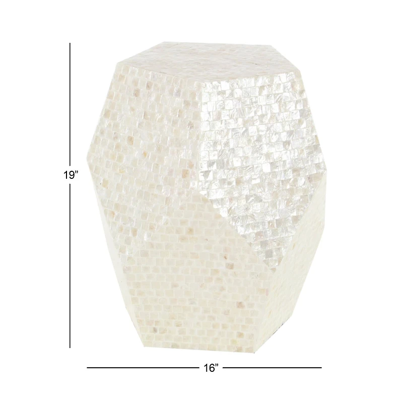 19'' Cream Mussel Shells and Wood Contemporary Accent Table