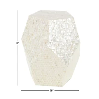 19'' Cream Mussel Shells and Wood Contemporary Accent Table