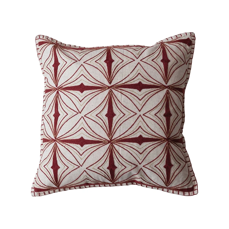Hello Honey® 18" Cream & Burgundy Embroidered Accent Pillow