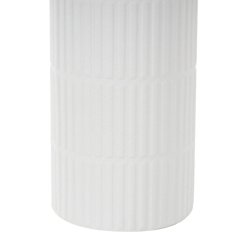 White Ribbed Floor Metal Vase Set