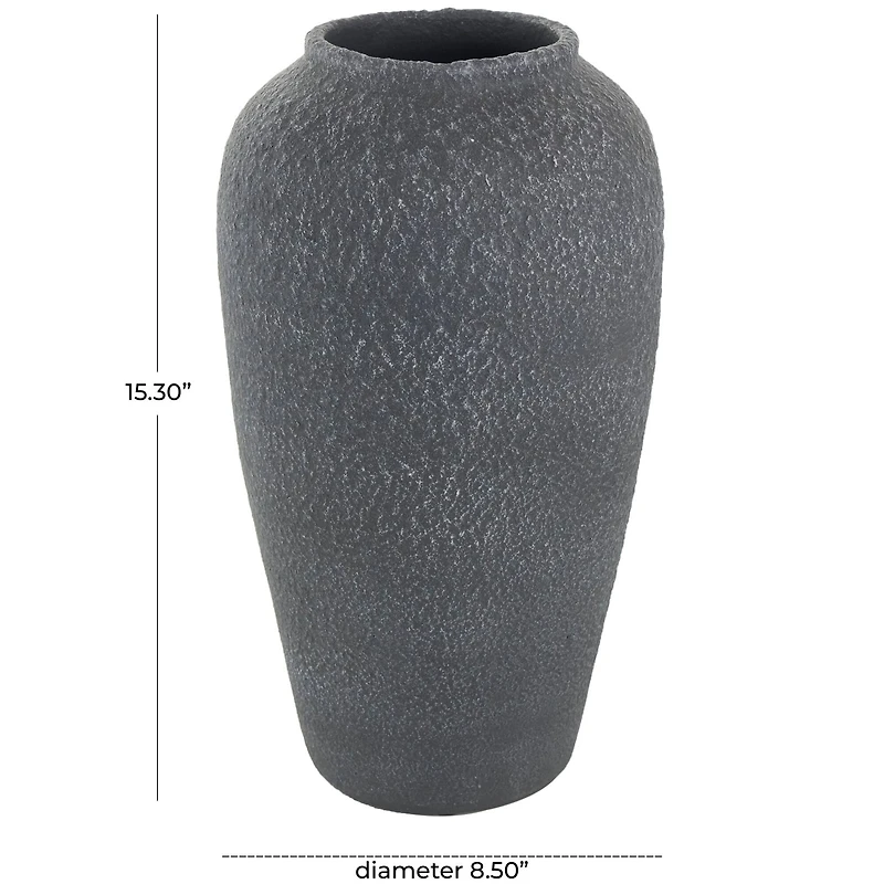 15" Black Ceramic Whitewashed Textured Vase