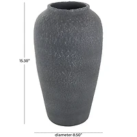 15" Black Ceramic Whitewashed Textured Vase