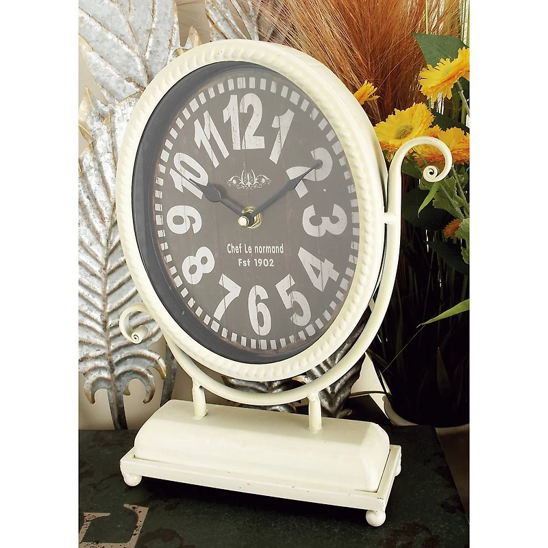 12" Black & White Metal Oval Clock Set
