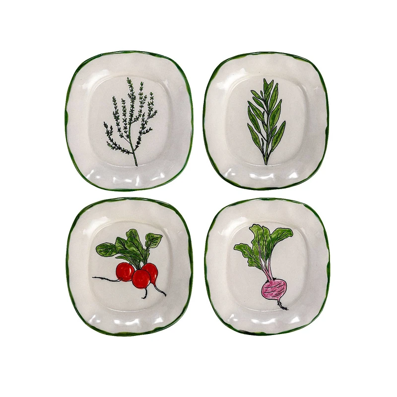 Hello Honey® 7.75" Vegetable & Herb Print Stoneware Plate Set
