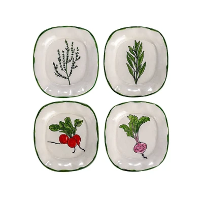 Hello Honey® 7.75" Vegetable & Herb Print Stoneware Plate Set