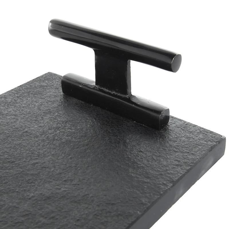 Black Marble Slim Textured Living Room Décor Tray with Rod Handles, 2ct.