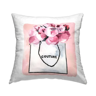 Stupell Industries Pink Peony Flower Bouquet Fashion Couture Vase Throw Pillow, 18" x 18"