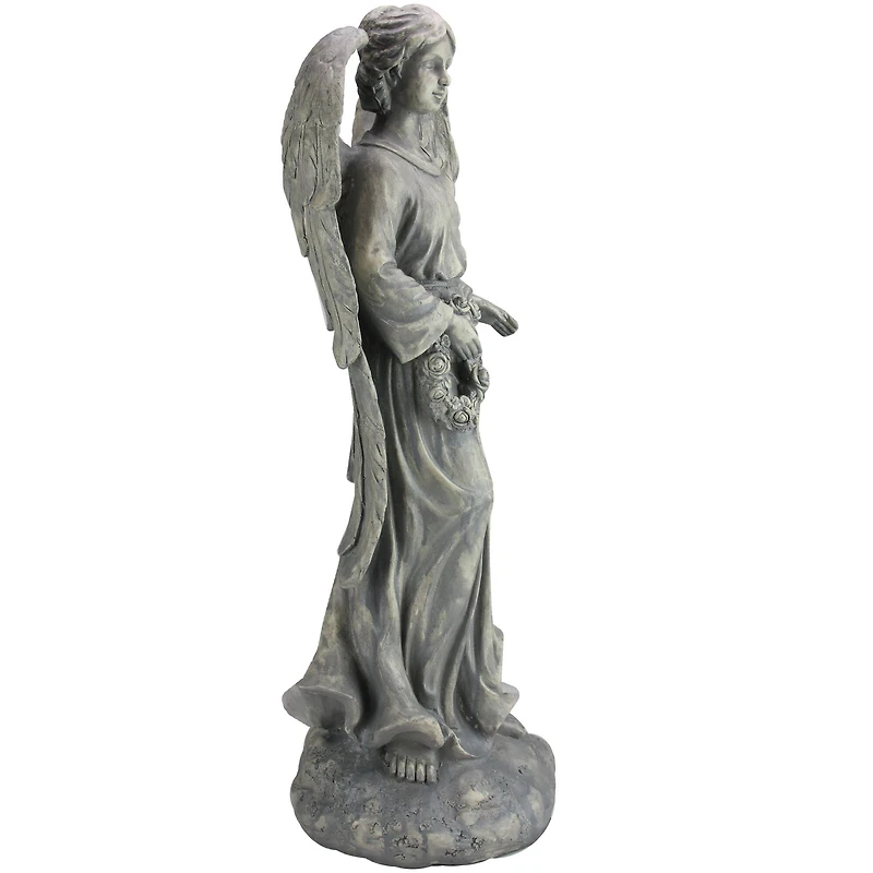 26" Angel with Floral Wreath Garden Figure
