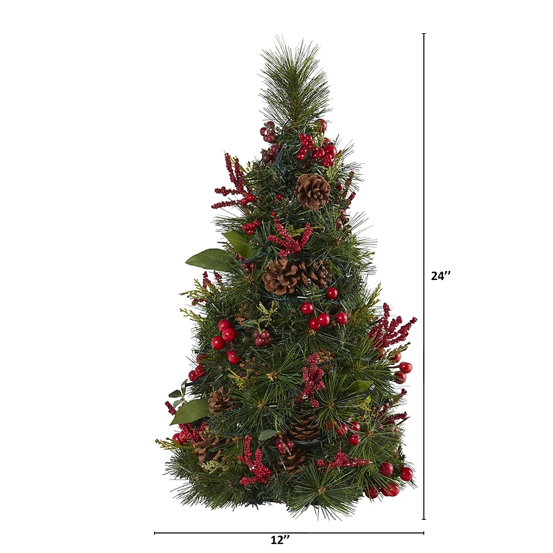 2ft. Pre-Lit Mixed Berry & Pine Cone Artificial Christmas Tree with Clear LED Lights