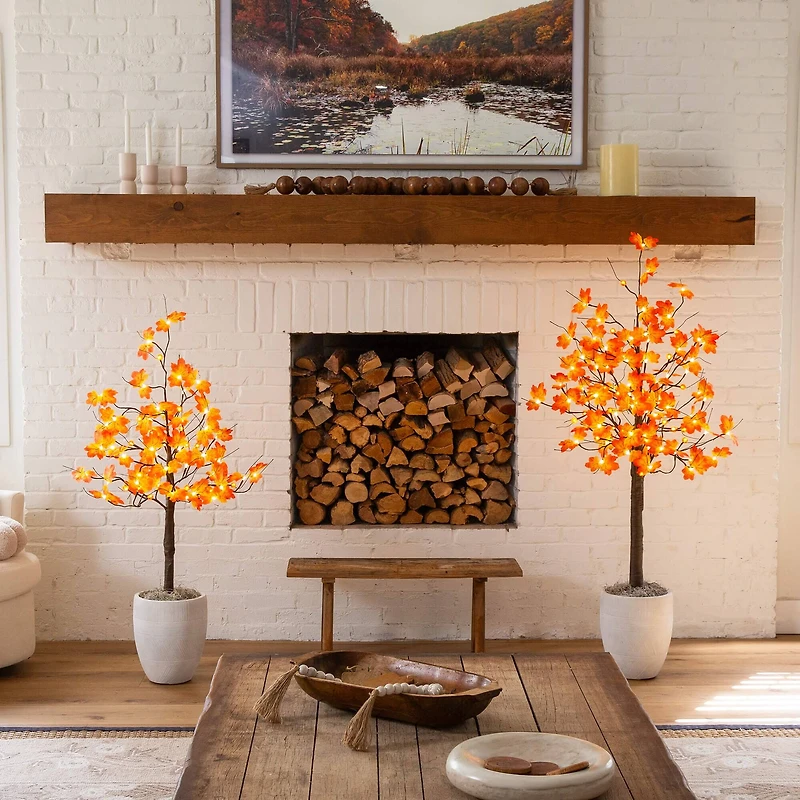 5ft. Pre-Lit Minimalist Autumn Maple Artificial Fall Tree with 96 LED Warm White & Orange Pumpkin Shaped Lights