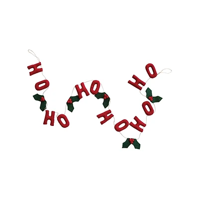Hello Honey® 6ft. Handmade Wool Felt "HO HO HO" with Holly Leaves & Berries Garland