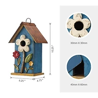 Glitzhome® 10.25" Retro Blue Distressed Flower Birdhouse