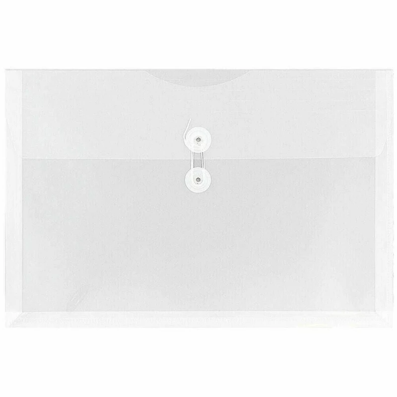 JAM Paper 9.75" x 14.5" Clear Plastic Button & String Closure Booklet Envelopes, 24ct.
