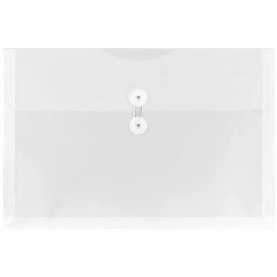 JAM Paper 9.75" x 14.5" Clear Plastic Button & String Closure Booklet Envelopes, 24ct.