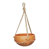 Hello Honey® 9.5" Terra Cotta Hanging Stoneware Planter with Cotton Hanger