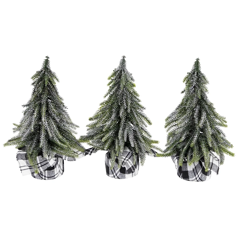 9.5" Unlit Mini Silvery Pine Downswept Artificial Christmas Tree Set