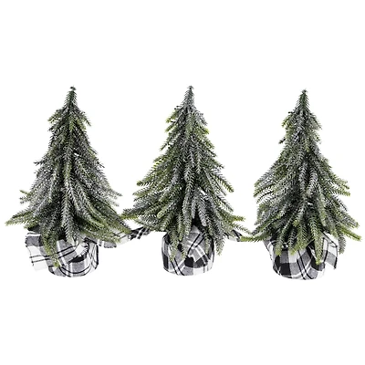 9.5" Unlit Mini Silvery Pine Downswept Artificial Christmas Tree Set