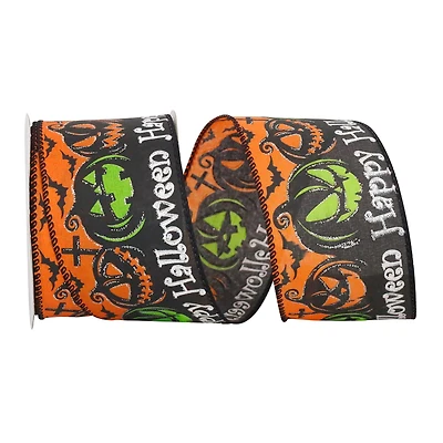 Reliant 2.5" x 10yd. Orange Spooky Halloween Jack-o-Lantern Wired Ribbon