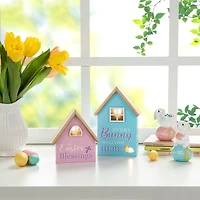 Glitzhome® Lighted Easter Wooden House-Shaped Table Décor Set