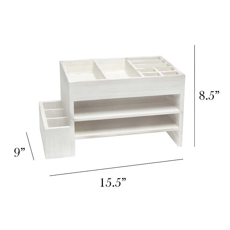 Elegant Designs Whitewash Wood Cubbies & Letter Tray Desk Organizer