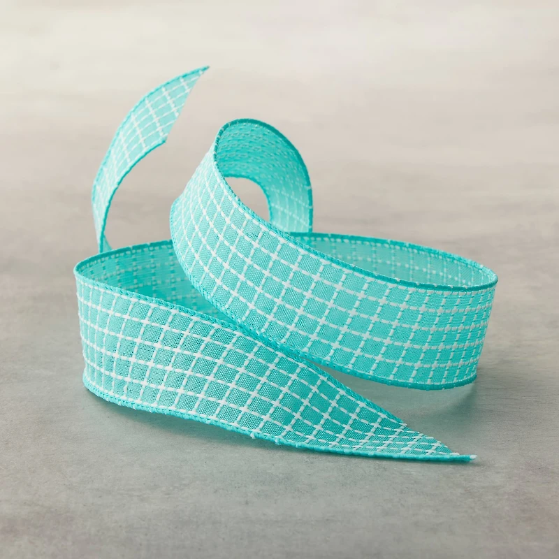 1.5" x 3yd. Faux Linen Wired Grid Ribbon by Celebrate It™ Classic