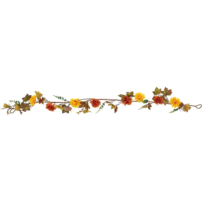6ft. Unlit Autumn Harvest Thanksgiving Mixed Fall Leaf & Mum Flower Garland