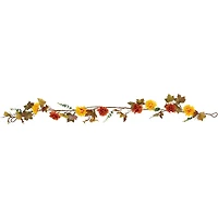 6ft. Unlit Autumn Harvest Thanksgiving Mixed Fall Leaf & Mum Flower Garland