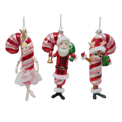 Assorted 6.5" Candy Cane Character Glass Ornament, 1pc. by Ashland®