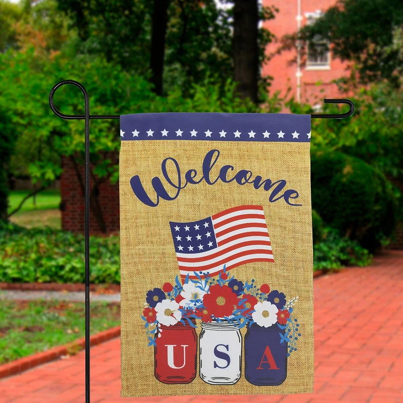 18" USA Floral Mason Jars Welcome Garden Flag