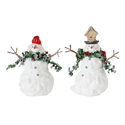 White Terra Cotta Snowman Set, 5.5" & 6.5"