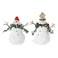 White Terra Cotta Snowman Set, 5.5" & 6.5"