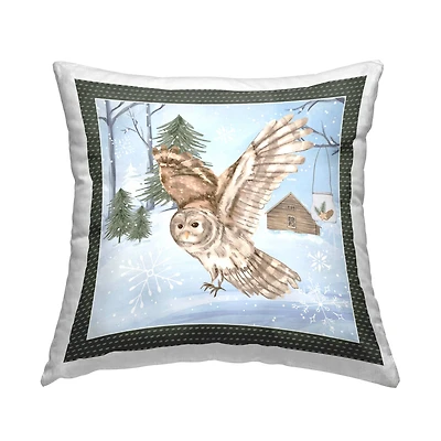 Stupell Industries Winter Owl in Flight Throw Pillow
