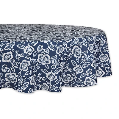 Nautical Blue  Floral Print Outdoor Tablecloth, 60" Round